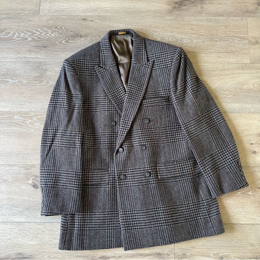 Vintage 100% Wool Plaid Double Breasted Blazer Jacket